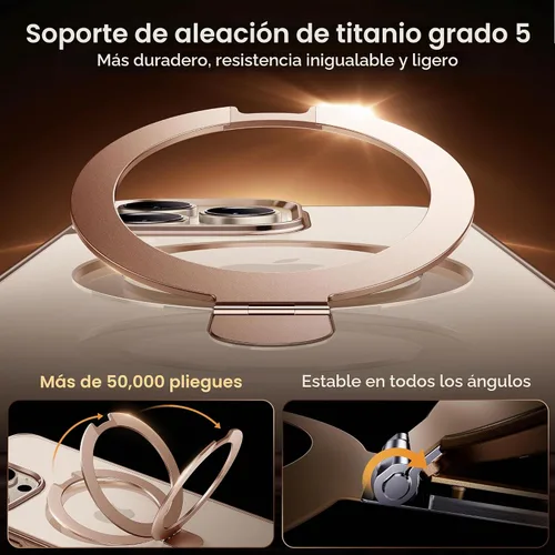 Vista 2 de Alphex Desert Titanium - Funda magnética para iPhone 16 Pro con soporte invisible, titanio pulido a juego para iPhone, protección militar contra