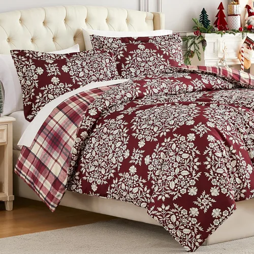 Vista 2 de Southshore Fine Living, Inc. Juego de edredón de Navidad de tamaño individual con funda de almohada, juego de ropa de cama reversible de Navidad a