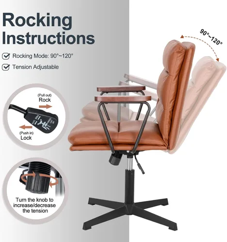 Vista 6 de Okeysen Silla de escritorio de oficina sin ruedas, silla ergonómica con Marrón retro