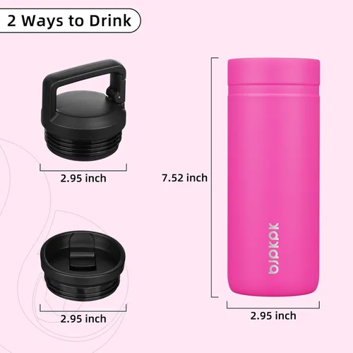 Vista 4 de BJPKPK - Botella de agua aislada con 2 tapas, vaso/taza de viaje de acero inoxidable de 20 onzas con aislamiento al vacío de doble pared, taza