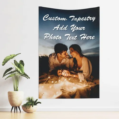Vista 6 de Tapiz personalizado con fotos, texto, telón de fondo personalizado, tapiz personalizado para familiares y amigos, mascotas, Navidad, Halloween