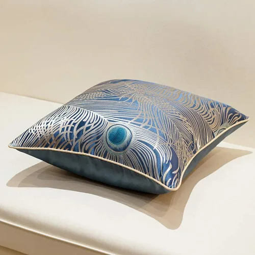 Vista 4 de Avigers - Fundas de cojín de 18 x 18 pulgadas, diseño de plumas de pavo real plateadas en azul claro, fundas de almohada de lujo, fundas de almohada