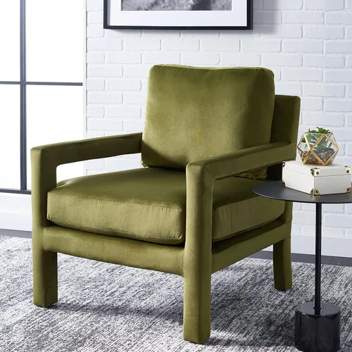 Vista 8 de SAFAVIEH Home Collection Kye Mid-Century - Silla decorativa de terciopelo verde oliva (totalmente montada)