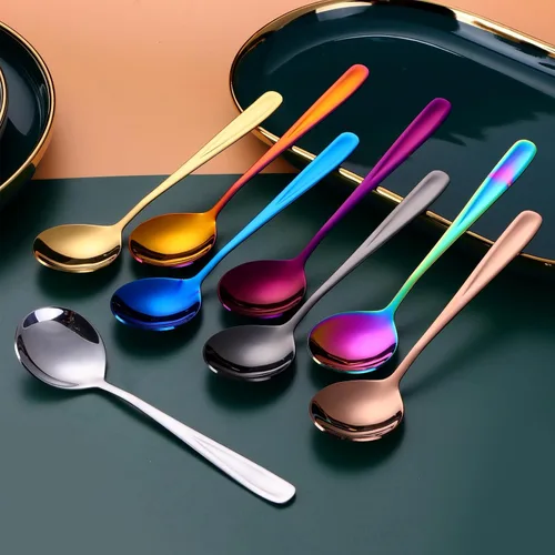 Vista 3 de 8-Piece Stainless Steel Table Spoons, 7 Inch Soup Spoons for Cereal, Dessert, Soup, Coffee & Tea(black）