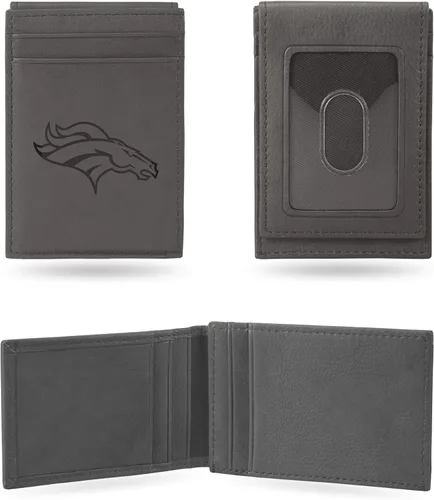 Vista 22 de Rico Industries - Cartera de bolsillo frontal con grabado láser NFL de fútbol, gris, compacta/cómoda/delgada