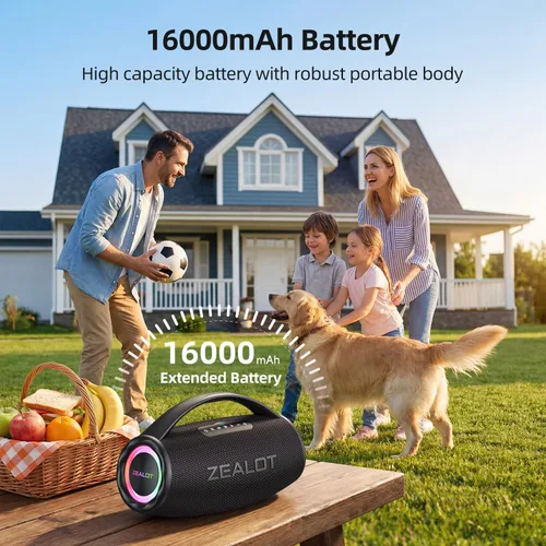 Vista 10 de ZEALOT Altavoz Bluetooth portátil para playa de 80 W, altavoz inalámbrico Bluetooth, altavoz impermeable IP67 para exterior/hogar, sonido estéreo