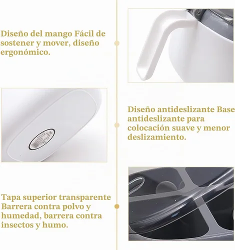 Vista 3 de Caja de condimentos con tapa y cuchara, 4 compartimentos para especias con asa, tarros de condimentos de cocina casera para azúcar, sal y pimienta