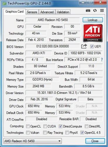 Vista 7 de QTHREE Tarjeta gráfica Radeon HD 5450, 2GB, GDDR3,64 bits, DVI, HDMI, VGA