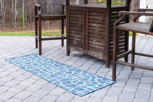 Vista 2 de Unique Loom Outdoor Safari Collection - Alfombra de área - Jirafa (2' x 6' 1" camino, azul/gris)