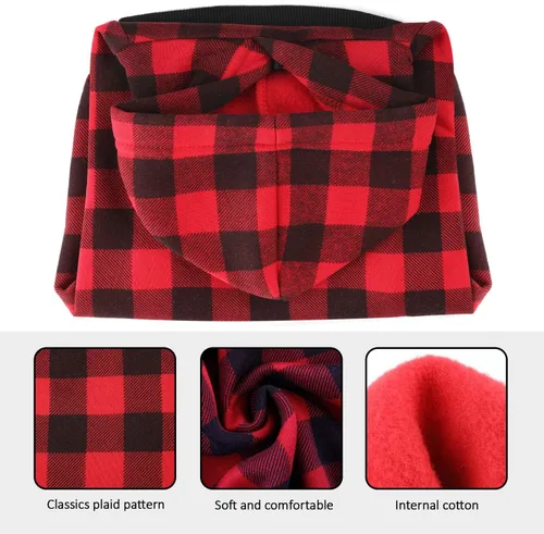 Vista 4 de Sudadera con capucha a cuadros para perros extra pequeños, gatos, cachorros, abrigo cálido y suave (XS)