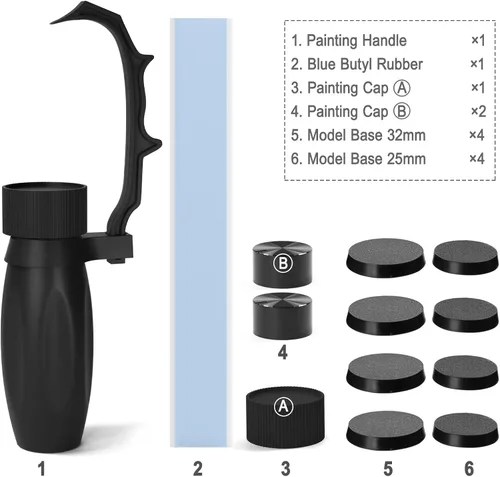 Vista 3 de Mango de Pintura WH01 para Miniaturas de Juego de Guerra con Bases de Modelo (Negro)
