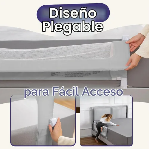 Vista 5 de ComfyBumpy Barandilla de cama ajustable premium para niños, guardia de seguridad que se balancea hacia abajo, altura ajustable de 62 cm–82 cm