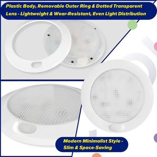 Vista 4 de Luces interiores regulables de 12 V LED de techo con interruptor de 3 pulgadas, montaje en superficie redonda, 12 voltios, luz de ducha para Blanco