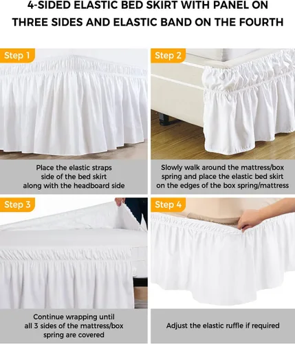 Vista 7 de Falda de cama retro moderna, tamaño Queen de 16 pulgadas de caída, ajustable y elástica, plisada, con volantes de lujo para cama base individual