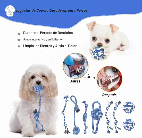 Vista 4 de MRSOHRET 20 juguetes masticables para cachorros, paquete de juguetes masticables azules para cachorros, juguetes de dentición con bola de goma