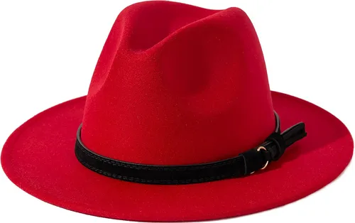 Vista 28 de Lisianthus Sombrero Fedora de ala ancha vintage para hombre y mujer con hebilla de cinturón Negro