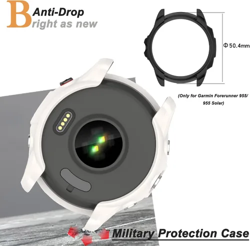 Vista 5 de Miimall Compatible con Garmin Forerunner 955, resistente a los arañazos, TPU militar, funda protectora para Garmin Forerunner 955/955 Solar (blanco)