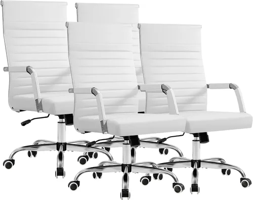 Vista 12 de Furmax Silla de escritorio de oficina acanalada con respaldo medio, silla ejecutiva de piel sintética, silla giratoria ajustable con brazos