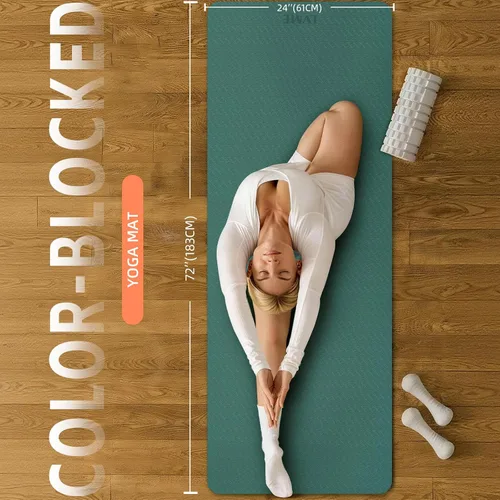 Vista 2 de Esterilla de yoga gruesa 72"x24"x0.4" Verde + Naranja