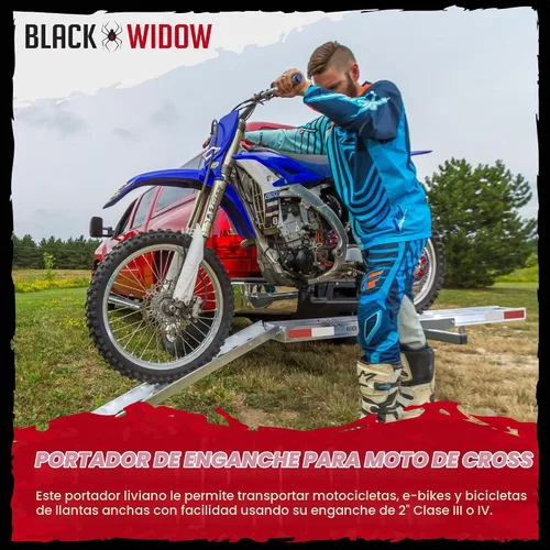 Vista 2 de Porta bicicleta/motocicleta Black Widow amc-400 gancho montado deportivo Roll-on / off, self-storing ramp, anti-wobble, youth bike adapter, car