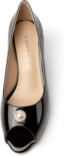 Vista 3 de MODENCOCO Zapatos de tacón alto con tacón alto y puntera abierta para mujer de 3.5 pulgadas, Blanco