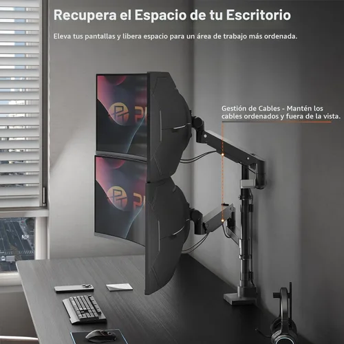 Vista 6 de Brazo de monitor dual para pantallas ultraanchas de 17-57", resistente Negro