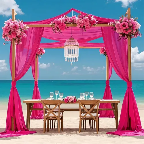 Vista 8 de FOTSHARER Cortinas de techo azul bebé para boda, 2 paneles de 5 x 20 pies, gasa para arco de boda, cortinas de techo para telón de fondo, decoración