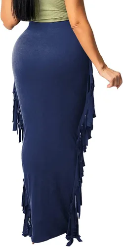 Vista 4 de Lrady Faldas largas de tubo con cintura elástica y borlas laterales para mujer