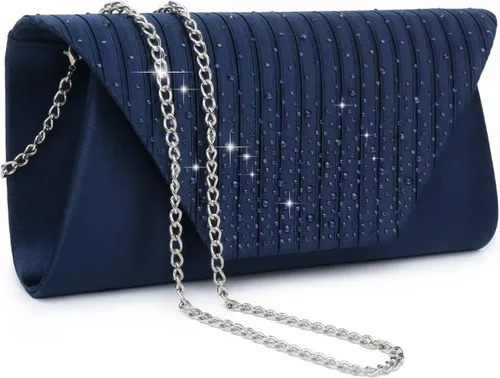 Vista 10 de Bolso de mano de noche con diamantes de imitación con purpurina para boda, fiesta, cóctel, baile de graduación, bolso formal en caja de regalo