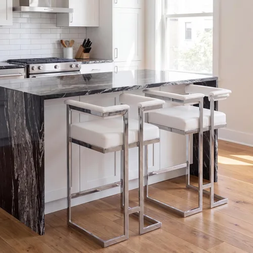 Vista 10 de DUOMAY Juego de 2 taburetes de bar modernos, taburete de 26 pulgadas de altura de mostrador con acabado cromado de metal, silla de isla de cocina
