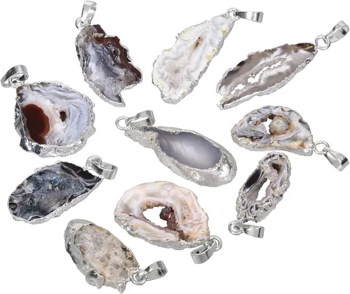 Vista 5 de SUNYIK Irregualr - Collar con colgante de ágata natural de cuarzo y geoda para mujer, cristal curativo, Piedra Metal