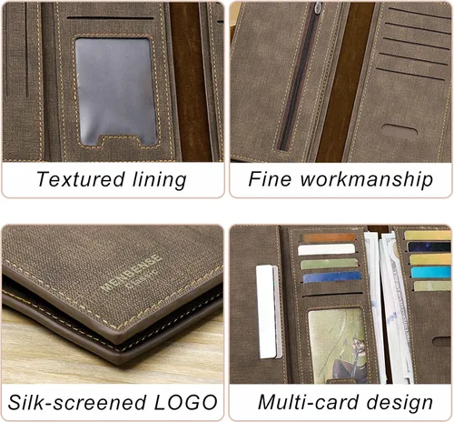 Vista 3 de FuninCrea Billeteras para hombre, de piel sintética, práctica cartera con bolsillo para monedas, cartera multifuncional para tarjetas, dinero