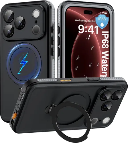 Vista 8 de ANTSHARE Funda impermeable IP68 para iPhone 16, negro/transparente Lente incorporada/protector de pantalla, protección militar contra caídas, funda