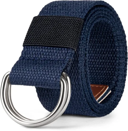 Vista 7 de Cinturón para mujeres y hombres de lona con hebilla negra 1 1/2" de ancho extra larga color sólido