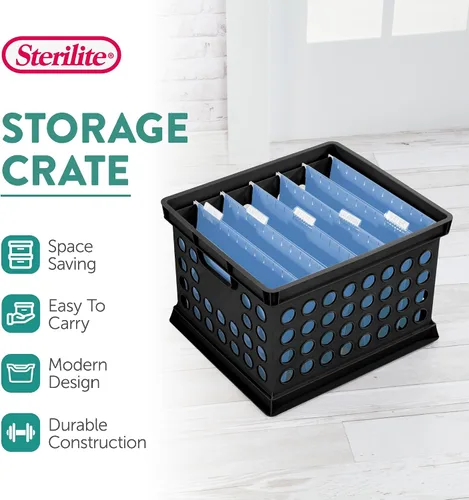 Vista 2 de Sterilite - Cajas de almacenamiento apilables de plástico con asas para organizar archivos para el hogar, oficina, dormitorio, garaje o área de Negro