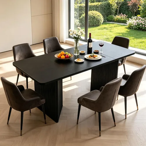 Vista 14 de Bigbiglife Mesa de comedor de 63 pulgadas para 6, mesa de comedor para interiores y exteriores con patas de madera, mesa de cocina con mesa grande
