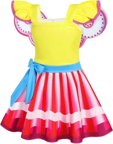 Vista 2 de HenzWorld Nancy Disfraz de mariposa con alas de hada para niñas, disfraz de Halloween, ropa de fiesta de cumpleaños
