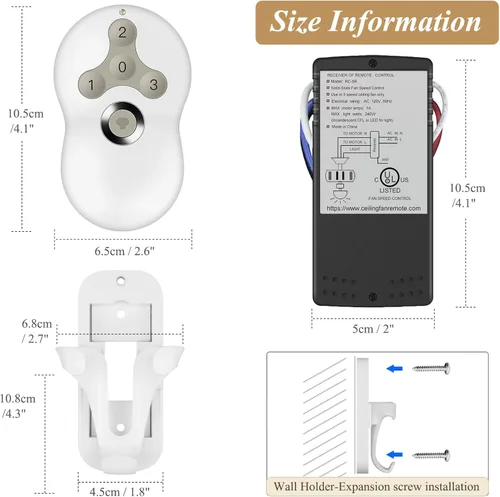 Vista 4 de Kit universal de control remoto para ventilador de techo, compatible con Hunter, Harbor Breeze Hampton Bay, ventiladores de control de 3 velocidades