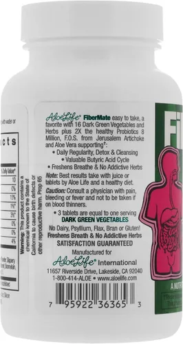 Vista 3 de Aloe Life - Tabletas FiberMate, desintoxicación corporal y suavizante de heces, verduras y hierbas, alivio suave de irregularidad, apoyo digestivo