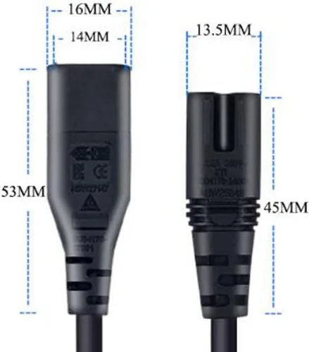 Vista 6 de Cable de extensión de alimentación IEC 320 C8 a C7, resistente al calor, 3.3 pies, 100-240V, IEC 320 C8 a IEC 320 C7, cable reforzado para altavoces