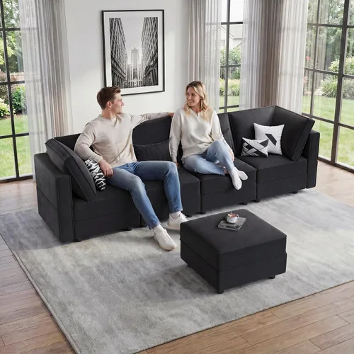 Vista 7 de Vesgantti - Sofás seccionales con asientos de almacenamiento, sofá seccional modular convertible en forma de L de 118" de 4 asientos y 1 otomán