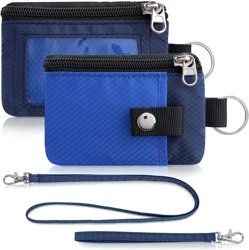 Vista 44 de Artpaxy Cartera minimalista para hombres y mujeres, llavero con bloqueo RFID, con cremallera, pequeña cartera con ventana de identificación, 2