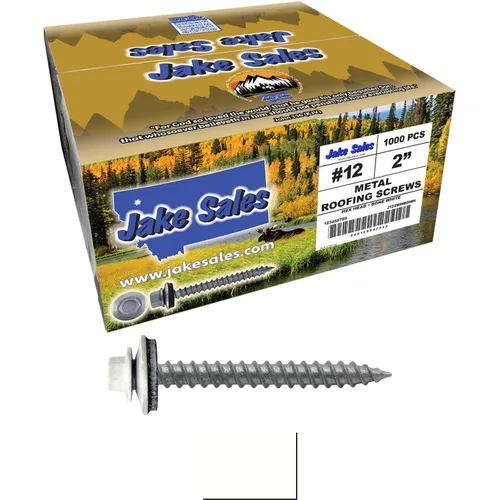 Vista 117 de 12 tornillos para techos de metal gris ABC de 1-1/2 pulgadas, cabezal de arandela hexagonal, arranque automático/roscado, arandela EPDM. 1 bolsa