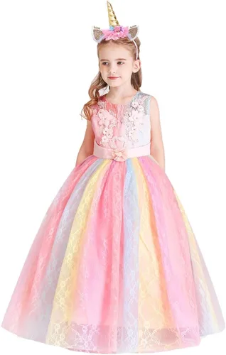 Vista 84 de Disfraz de unicornio para niñas, vestido largo de tul con diadema, fiesta de cumpleaños, carnaval, cosplay