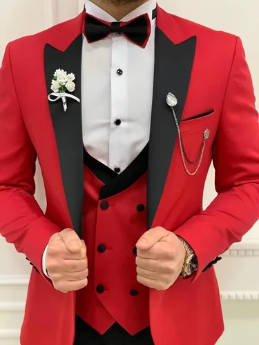 Vista 6 de Wangyue Traje de esmoquin de 3 piezas para hombre, chaleco de doble botonadura, trajes de boda para hombres, fiesta de graduación, traje de esmoquin