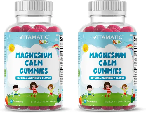 Vista 9 de Vitamatic Gomitas calmantes de magnesio para niños, 60 unidades, veganas, gran sabor, promueven el apoyo saludable, muscular, óseo y energético