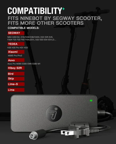 Vista 4 de Adaptador de 42 V CA/CC compatible con Segway Ninebot MAX G30P G30LP G30LE KickScooter ES1 ES2 ES2L ES3 Pro ES4 E22 E25 E45 Air T15 G30 G30D 36VDC