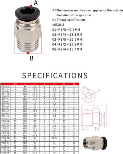 Vista 6 de 1/8 "PT rosca macho 0.157 in recto empuje neumático en conectores de montaje rápido para tubo PETF 10 unids