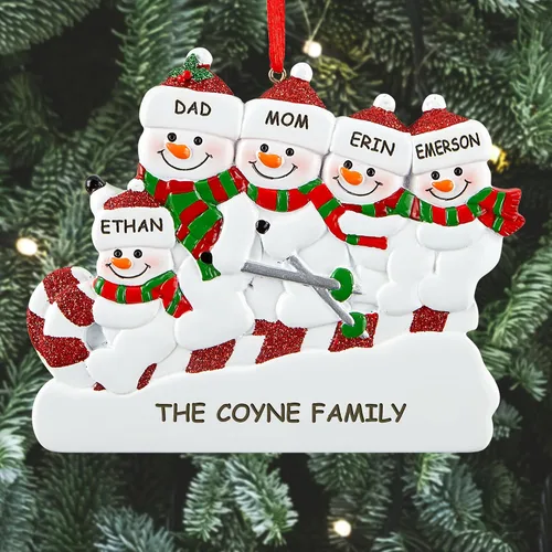 Vista 2 de Let's Make Memories Adorno de Navidad personalizado – para la familia – Trineo de muñeco de nieve – Adorno de Navidad 2024 – Grabado – Resina