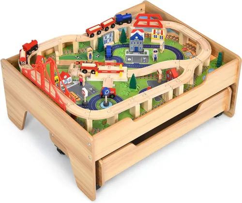 Vista 14 de GLACER Mesa de tren con almacenamiento, mesa de actividades de madera de 94
